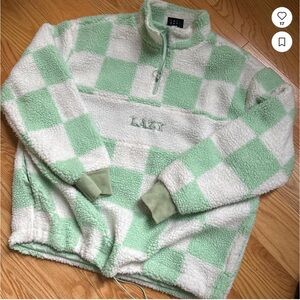 Lazy Oaf Green and white checkered Sherpa quarter zip